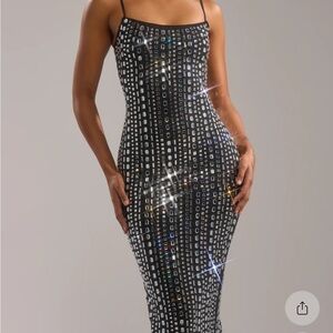 AKIRA Black and Silver Sequin Midi Dress